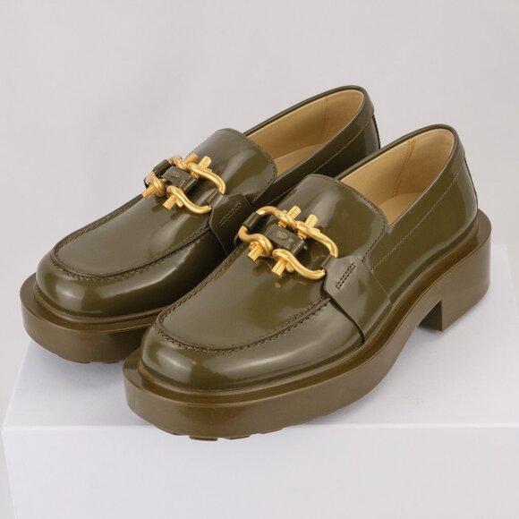 Bottega Veneta Monsieur Patent Leather Loafers, Dark Olive Green, EU 36 / US 6 - Picture 2 of 12